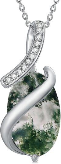 wholesale  Sterling Silver Gemstone Pendant Necklace for Women Fine Jewelry Gift -Moss Agate