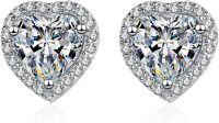 wholesale Heart-Shaped Cubic Zirconia Stud Earrings - 925 Sterling Silver & Platinum-Plated Jewelry for Women-1ct heart halo-white gold plated