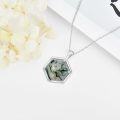 wholesale 925 Sterling Silver Green Moss Agate Pendant Hexagon Shape Chain Jewelry for Women Gift 16-24 Adjustable Length-0-3