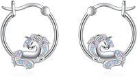 wholesale 925 Sterling Silver Crystal Unicorn Huggie Hoop Earrings for Women-02-Unicorn Hoop Earrings