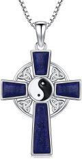 wholesale 925 Sterling Silver Yin Yang Lapis Lazuli Celtic Cross Trinity Knot Pendant Necklace-0-0