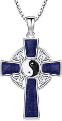 wholesale 925 Sterling Silver Yin Yang Lapis Lazuli Celtic Cross Trinity Knot Pendant Necklace-Yin Yang