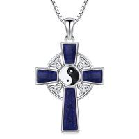 wholesale 925 Sterling Silver Celtic Cross Pendant With Lapis Lazuli And Yin Yang Design-Yin Yang