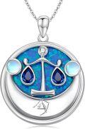 wholesale 925 Sterling Silver Blue Fire Opal Libra Zodiac Sign Constellation Pendant Astrology  for Women Girls-0-0