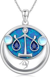 wholesale 925 Sterling Silver Blue Fire Opal Libra Zodiac Sign Constellation Pendant Astrology  for Women Girls-Libra