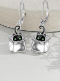 wholesale TOUPOP Christmas Gifts Black Cat Earrings For Women 925 Sterling Silver Cute Cat Dangle Earrings Jewelry Leverback Earring Birthday Valentine's Day Gifts For Women Wife Girlfriend Daughter -0-1
