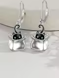 TOUPOP Sterling Silver & Stone Black Cat Dangle Leverback Earrings-0-1