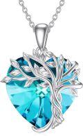 wholesale 925 Sterling Silver & 14K White Gold Plated Heart Blue Crystal Celtic Tree of Life Necklace-0-0