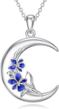 wholesale  Sterling Silver Moon Pendant Birth Flower Necklace for Women -2-Feb-Violet