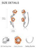 wholesale 925 Sterling Silver Rose Flower Zircon Two Tone Platinum Rose Gold Clip Earrings-0-4
