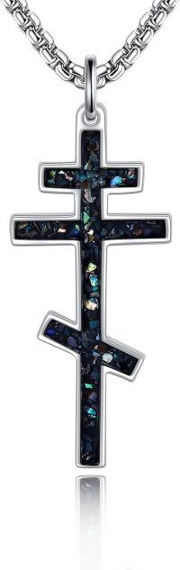 wholesale 925 Sterling Silver Obsidian & Malachite Saint Michael's Cross Pendant for Men-Orthodox B