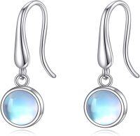 wholesale 925 Sterling Silver Round Blue Moonstone Drop Earrings-Moonstone
