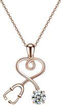 wholesale 925 Sterling Silver Gold Moissanite Diamond Pendant - 1.0ct Round Brilliant D-F VVS, Stethoscope Necklace Gift for Medical Professionals-0-0