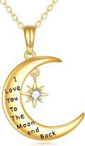 wholesale 14K Gold Crescent Moon & Star Pendant Necklace with I Love You to the Moon and Back Inscription Gift for Her-0-0