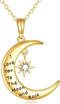 wholesale 14K Gold Crescent Moon & Star Pendant Necklace with I Love You to the Moon and Back Inscription Gift for Her-Moon Star