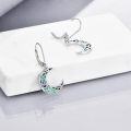 wholesale 925 Sterling Silver Crescent Moon & Star with Green Abalone Shell Inlay Leverback Drop Earrings-0-2