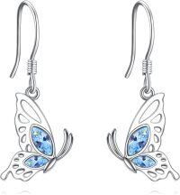 wholesale 925 Sterling Silver Blue Crystal Butterfly Drop Earrings Gifts for Women-Butterfly