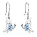wholesale 925 Sterling Silver Butterfly Blue Zircon Drop Earrings White Gold Plated-0-0