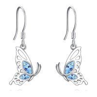 wholesale 925 Sterling Silver Butterfly Blue Zircon Drop Earrings White Gold Plated-Butterfly