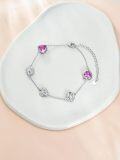 wholesale 925 Sterling Silver Heart-Shaped Pink Stone & Rose Flower Charm Adjustable Bracelet Gift for Women and Girls-0-4