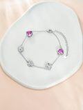 wholesale 925 Sterling Silver Heart-Shaped Pink Stone & Rose Flower Charm Adjustable Bracelet Gift for Women and Girls-0-4