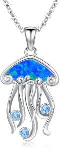 wholesale 925 Sterling Silver Blue Opal Jellyfish Pendant Necklace with Swarovski Crystals-0-0