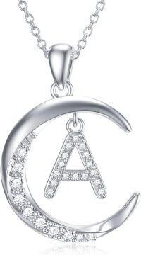 wholesale TOUPOP A Initial Letter Necklace Sterling Silver Moon Pendant Necklace Birthday Christmas Jewelry Gifts For Women -undefined