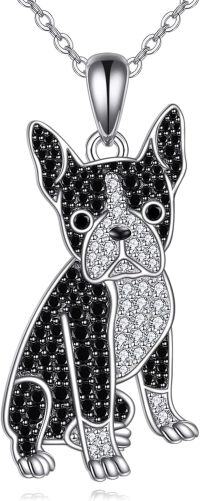 wholesale 925 Sterling Silver Black and White Cubic Zirconia Dog Pendant Necklace for Women-Boston Terrier
