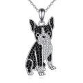 wholesale 925 Sterling Silver French Bulldog Pendant Necklace Wholesale With Black White Stones-0-0
