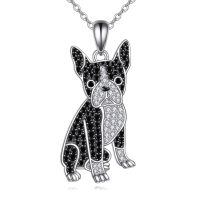 wholesale 925 Sterling Silver French Bulldog Pendant Necklace Wholesale With Black White Stones-Boston Terrier