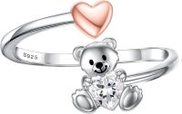 wholesale Sterling Silver Cubic Zirconia Bear Adjustable Rings for Women-Teddy Bear Ring-8