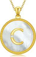 wholesale Gold 925 Sterling Silver Mother of Pearl Initial C Pendant Necklace for Women-0-0