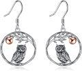 wholesale 925 Sterling Silver Owl Tree Branch Dangle Drop Earrings with Rose Gold Ball Stones for Women Girls Mom Daughter Gift-0-0