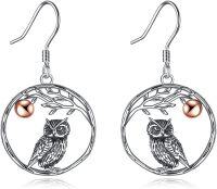 wholesale 925 Sterling Silver Owl Tree Branch Dangle Drop Earrings with Rose Gold Ball Stones for Women Girls Mom Daughter Gift-owl earrings