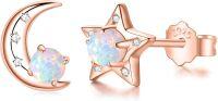 wholesale 925 Sterling Silver Opal Moon & Star Stud Earrings with Cubic Zirconia Accents - Hypoallergenic Jewelry for Women-Rose Gold