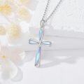 wholesale 925 Sterling Silver Moonstone Cross Pendant Necklace, Iridescent Gemstone Jewelry for Women, Adjustable Chain 18-20 Inches-0-2