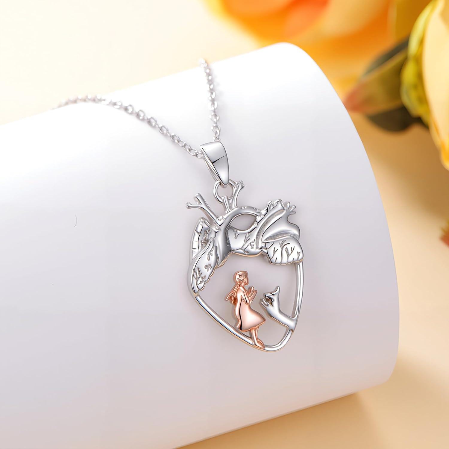 Sterling Silver Heart Pendant Necklace for Family Women Dog Cat-0-2