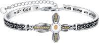 wholesale 925 Sterling Silver Mustard Seed Cross Bracelet with 12 Birthstones God All Things Possible Bangle Christian Jewelry Gift for Women-November