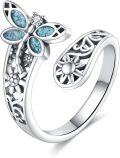 wholesale 925 Sterling Silver Turquoise Dragonfly Ring Adjustable Boho Nature Jewelry Gift-0-0