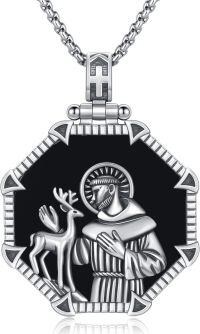 wholesale 925 Sterling Silver St Francis of Assisi Deer Cross Medal Charm Pendant Necklace for Men Women Boys Girls Gifts 36 Chain-I-01 St Francis