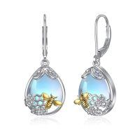 wholesale 925 Sterling Silver Honeycomb Bee Blue Topaz Drop Leverback Earrings-Bee