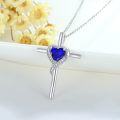 wholesale 925 Sterling Silver Sapphire Cross Necklace with September Birthstone - Elegant White Gold Plated Faith Jewelry for Women-0-4