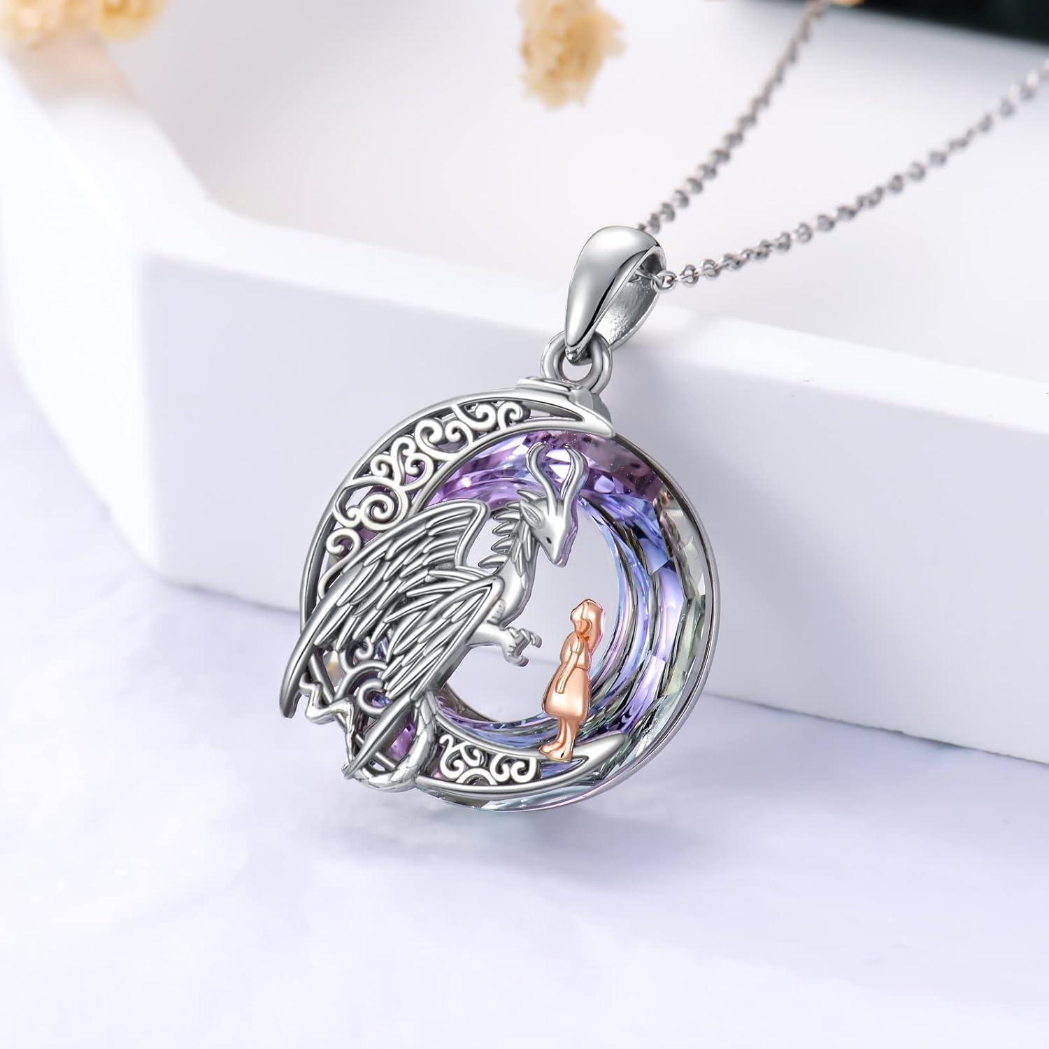 Sterling Silver Crystal Dragon Wyvern Necklace Jewelry Gift for Women-0-2