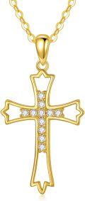 wholesale 14K Gold Crystal Starburst Cross Pendant Necklace for Women 28 Chain-0-0