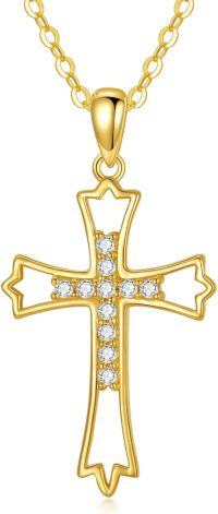 wholesale 14K Gold Crystal Starburst Cross Pendant Necklace for Women 28 Chain-K-Diamond & Hollow