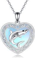 wholesale 925 Sterling Silver Shark Heart Celtic Knot Pendant Necklace for Women-0-0