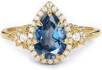 wholesale 14K Solid Gold 1 5Ct Pear Birthstone Halo Art Deco Engagement Ring for Women-Created Topaz-Created Garnet-Created Sapphire-Created Opal-Created Amethyst-London Blue Topaz