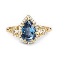 wholesale 925 Sterling Silver Teardrop Sapphire Rings Wholesale With Zircon Halo And Leaf Motif-Created Topaz-Created Garnet-Created Sapphire-Created Opal-Created Amethyst-London Blue Topaz