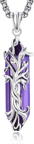 wholesale 925 Sterling Silver Purple Agate Healing Crystal Tree of Life Pendant Necklace-0-0