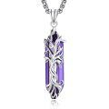 wholesale 925 Sterling Silver Purple Agate Healing Crystal Tree of Life Pendant Necklace-0-0